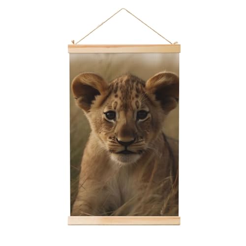 Poster lionceau cadre bois 91,4 x 61 cm finition moderne haut de gamme