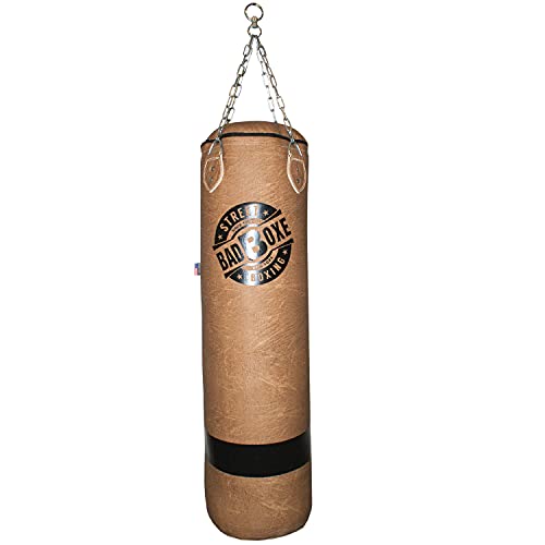 Punching Bag Vintage Hide Leather 5Feet 100LBS Training Punching Bag Set (Vintage/Filled, 5FT)