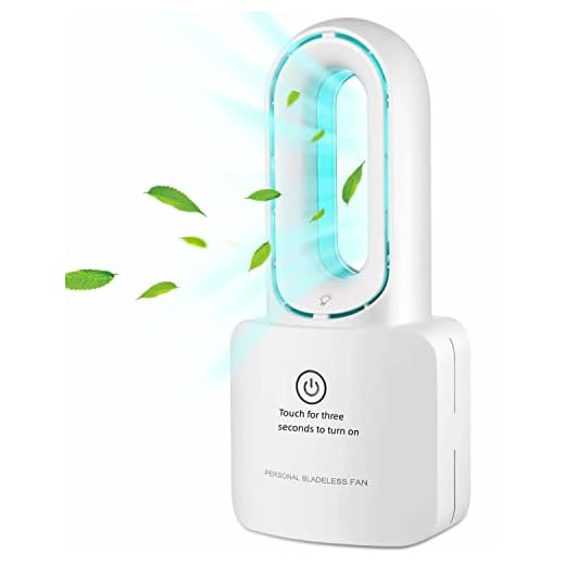 Desk Fan Small Bladeless Fan Portable Personal Fan Touch Control Rechargeable Battery 4000mAh 6-Color LED Ambient Lights 12 Inch for Office Home Bedroom Kitchen
