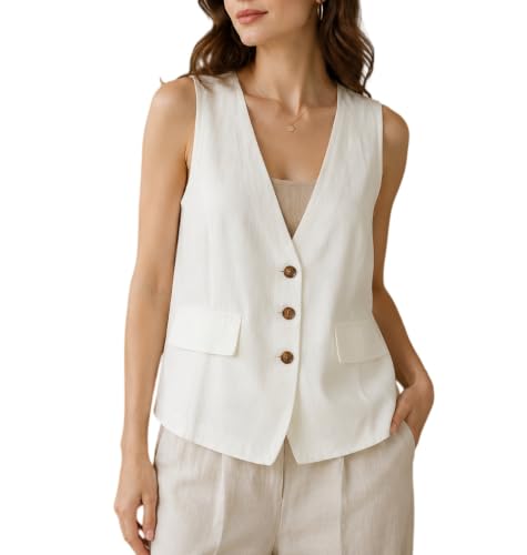 Gilet en lin pour femme coupe décontractée gilet sans manche été