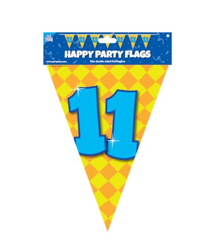 PD-Party 7042011 Happy Party Bunting - 11, Gold/Yellow, Foil Flags, Double Sided, Triangular, 1000cm Length x 30cm Width x 0.1cm Height - Image 2