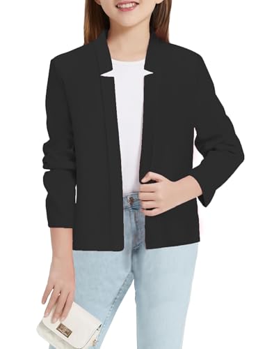 Mebius Girls Blazer Jacket with Inner Pocket Long Sleeve Notched Collar/Lapel Collar Open Front Casual Kids Blazers Suit