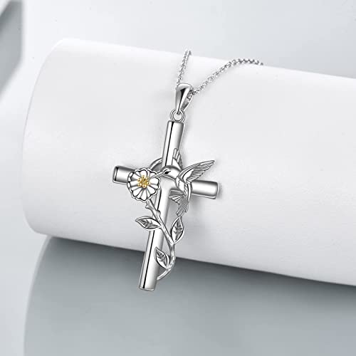 CRMAD Hummingbird/Ladybug/Dragonfly Necklace Jewelry for Women Sterling Silver Cross Hummingbird Daisy Necklace Gifts4