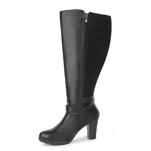 Women's Plus Size Extra Wide Calf High Heel Dress Boots with Ankle Buckle4