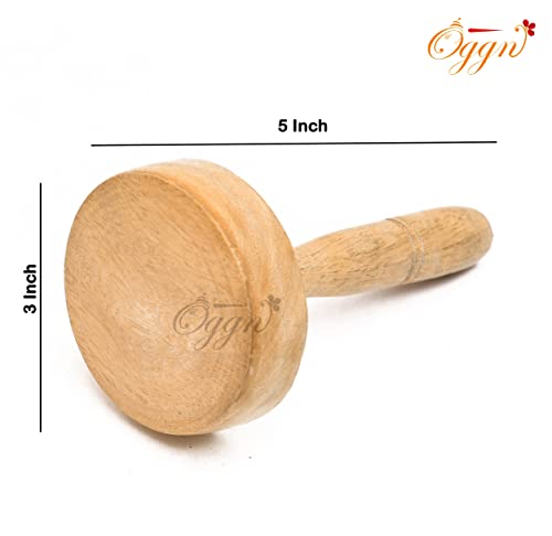 Image of Handmade Mango Wood Kitchen Tool, Hand Masher, Roti Sekni /Sekhni, Wooden Chapati Press, Traditional Roti Fluffer for Cooking, Easy to Use, Perfect for Fluffy Paranthas (5X3 Inches)