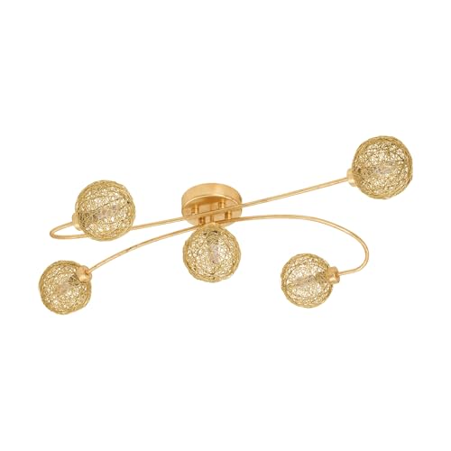 EGLO LED Deckenlampe Caris 1, 5 flammige Deckenleuchte modern, Wohnzimmerlampe aus Metall und Aluminium in Gold, Schlafzimmerlampe, Flurlampe Decke mit G9 Fassung