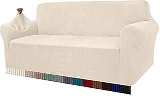 Granbest High Stretch Sofa Covers 4 Seater Super Soft Extra Large Couch Covers for Dogs Pets Cats Jacquard Spandex Non Slip Sofa Slipcover Furniture Protector with Elastic Bottom (4 Seater, Gray)