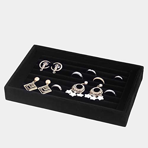 Velvet 7 Slots Ring Earrings Trays Showcase Display Jewelry Organizer Va003 (Black) #TOP3
