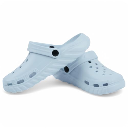 CHILLIFE Zuecos Sanitarios Mujer, Zapatos de Trabajo, Hospital, Jardín, Cocina, Playa, Ligeros, Eva, Fabricado en Portugal (Azul Claro, Sistema Tallas Calzado EU, Adulto, Números, Mediano, 40)