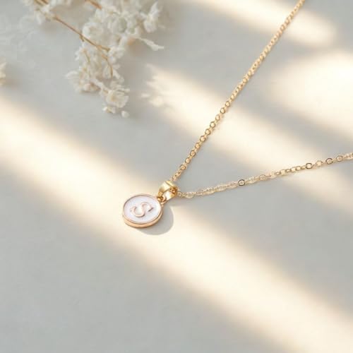 Image of Giftana Alphabet Locket with Chain, White Enamel Letter A-Z Pendant Necklace for Girls, Personalized Initial Name Gold Plated Pendant Necklace Gift for Girlfriend, Valentines Day Gifts for Woman
