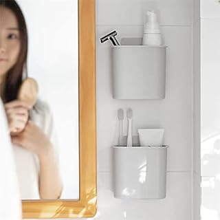 VHIMASA 2PCS Toothbrush Holder Wall Mounted Plastic Bathroom Storage No Drilling Adhesive Storage for Bathroom Kitchen Living Room