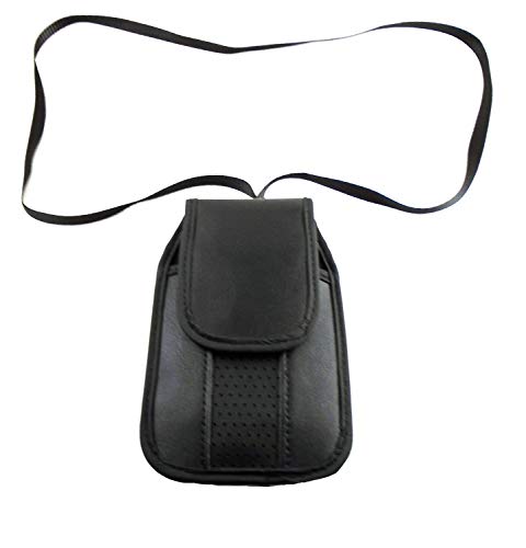 Newyorkcellphone Around The Neck Black Leather Case with Magnetic Closure fits GreatCall Lively Flip Phone