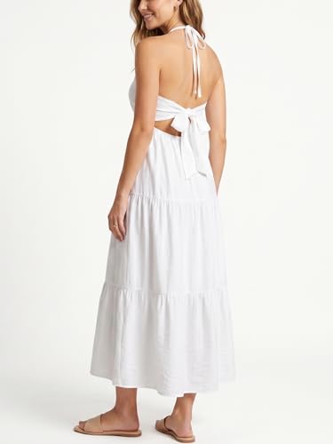 Image of Women's Casual Halter Tiered Vacation Maxi Dress with Pockets