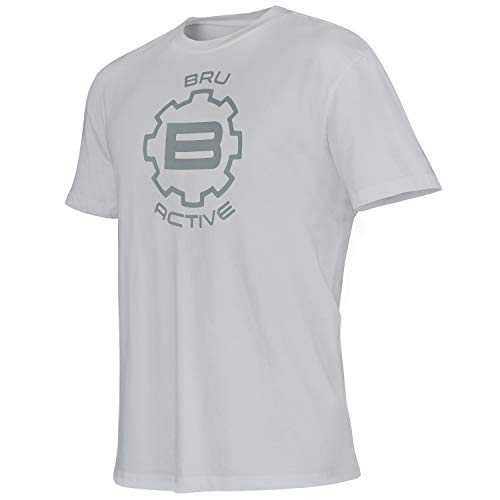 BRU Active Premium Surfing, Kayaking, Outdoor & Surf Tee Shirt for Men - Relaxed Fit Graphic Sports Hiking T Shirt (Large, Stone Gray Chest Logo)