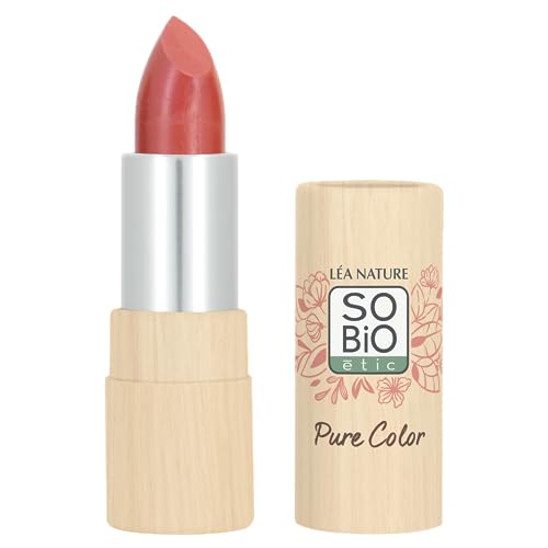 LÉA NATURE SO BiO Etic | Lápiz labial satinado certificado orgánico - Color puro | Coral claro | Efecto brillante y satinado | Cobertura homogénea | Labios nutridos | Manteca de karité | Vegano |