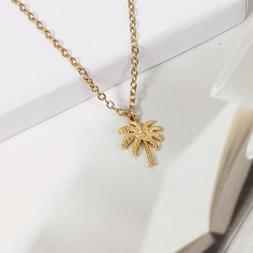 Beach Charm Necklace Heart Crystal, Starfish, Teardrop Crystal Pendant, 14K Gold Plated Chain, Palm Tree Necklace, Ocean Theme Jewelry