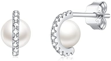 Stud Earrings for Women Pearl Earrings Stud, Jadefy 3 Pairs 925 Sterling Silver Stud Earrings Set, Earrings for Women with Cubic Zirconia&Silver Butterfly Backs, Sterling Silver Stud Earrings Set for Multiple Piercings