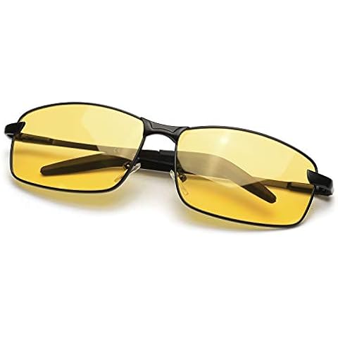 TJUTR Polarized Night-Driving Glasses for Men HD Night Vision Glasses Metal Frame UV Protection Reduce Fatigue Anti Glare (Black Rectangular Frame/Yellow) Cover