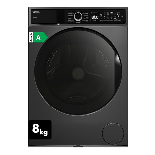 VESTEL WMI 89341 DX Waschmaschine Frontlader, 8 kg, 1400 U/min, Inverter-Motor, Dampf, AquaStop+Switch, Dark Inox