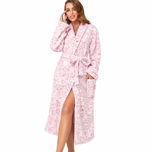 Image of RONGTAI Womens Bathrobe Ladies Fleece Plush Warm Long Robes Fleece Nightgown Sleepwear