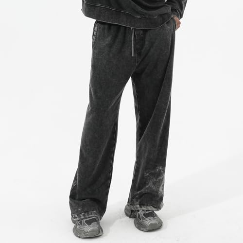 Bobeutou Mens Acid Wash Athletic Sweatpants Cotton Workout Elastic Waist Gym Drawstring Joggers Pants with Pockets Streetwear2
