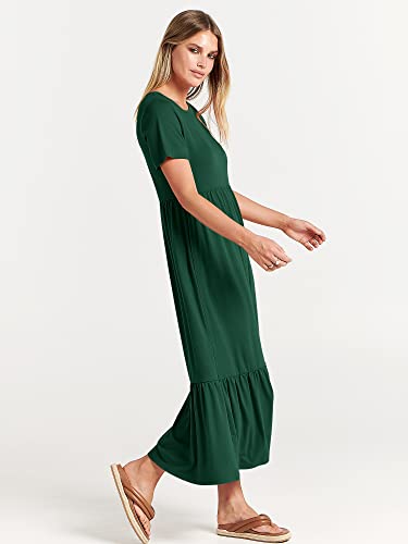 Image of ANRABESS Womens 2026 Summer Casual Maxi Dress A line Tiered Flowy Short Sleeve Crewneck T Shirt Beach Travel Long Dresses