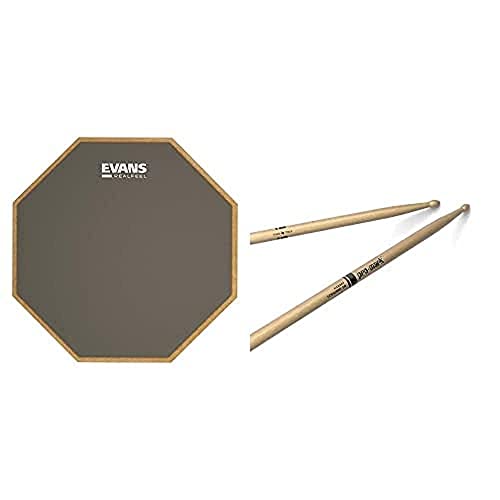 Evans Realfeel Pad 12 Pulgadas y Baquetas Promark 5A miniatura 1