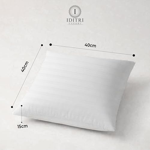 Image of Square White Striped Cushion, 5-Pack Breathable Cotton Cover Pillow for Sofa, Machine Washable Moisture Wicking Bedding, Mite Resistant Soft Decorative Throw for Home, 40x40x15 cm