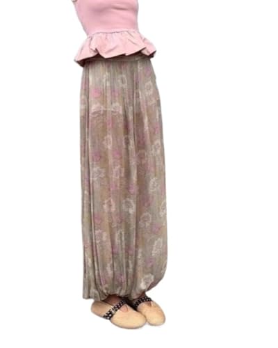 Y2k See Through Bell Bottom Pants Women Floral Sheer Wide Leg Baggy Flared Summer Pants