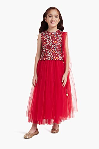 Image of A.T.U.N. (ALL THINGS UBER NICE) Girls Synthetic Readymade Lucknow Mosaic Embroidered Three Piece Tutu Lehenga Set | Ethnic Wear Clothing Set for Festival Occasions
