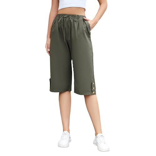 TBA Wide Leg Straight Capri Pants for Women Drawstring Elastic High Waist Joggers Pants Casual Cropped Trousers with Pockets2