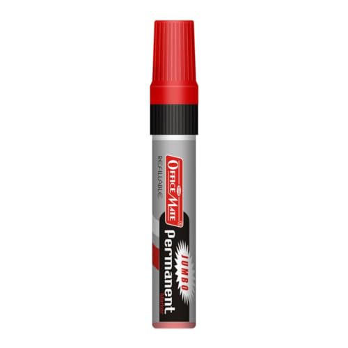 Image of Soni Officemate Jumbo Permanent Marker| Pack of 2 (Red)|Smudge-Free, Low Odor | Extra-Wide 10mm Chisel Tip | Refillable