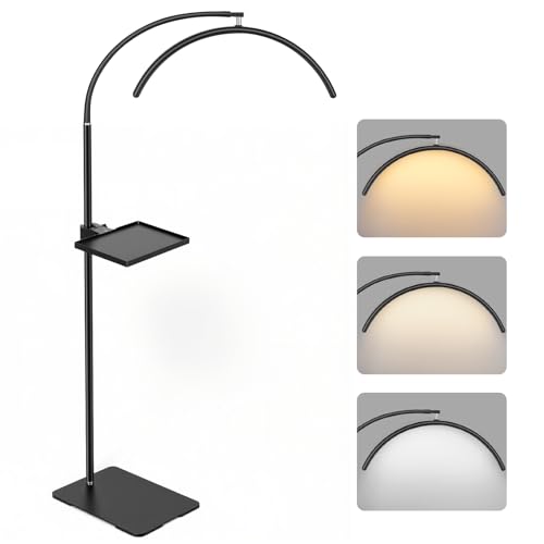 ebrlaxin 19-inch Half Moon Lash Lamp for Eyelash Extensions - Pro LED Light for Eyetech,Tattoo Artists,Estheticians,Adjustable Gooseneck, Dimmable Cool/Warm Lighting & Brightness (Black-Tool Tray)