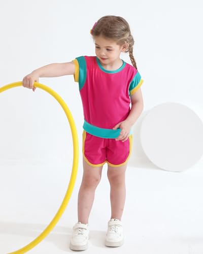 Image of SANMIO Toddler Girl Clothes Summer Toddler Girls Color Block Short Sleeve Shorts Sweatsuit Outfits 2 Piece Clothing Set