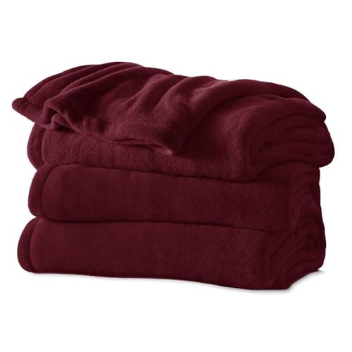 Sunbeam Microplush Electric Heated Warming Throw Blanket Garnet Washable Auto Shut Off 3 Heat Settings