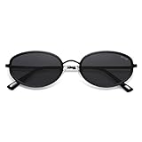 SOJOS Trendy Oval Round Polarized Sunglasses for Women Men, Chic Retro Narrow Circle Sunnies SJ1248, Black/Grey