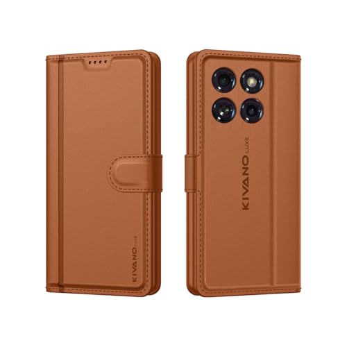 Image of KIVANO LUXE Compatible for Motorola Edge 60 5G / Motorola Edge 60 Fusion 5G Luxury Handmade Leather Magnetic Flip Folio Case | Card Holder & Kickstand | Slim Protective Cover | Unisex - Brown