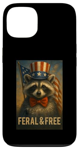 Carcasa para iPhone 13 Mapache Salvaje y Libre en Sombrero patriótico Divertido 4 de Julio