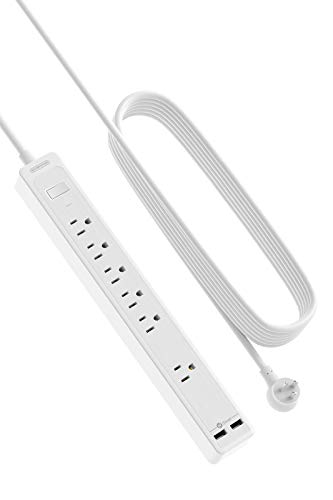 Up To 40% OFF 25ft Extension Cord Power Strip, 6 Outlets Surge Protector with 2 USB Ports, 15 A Circuit Breaker, Widely Spaced Outlet, Long Power Strip with Flat Plug Wall Mount for Home Office, Old House