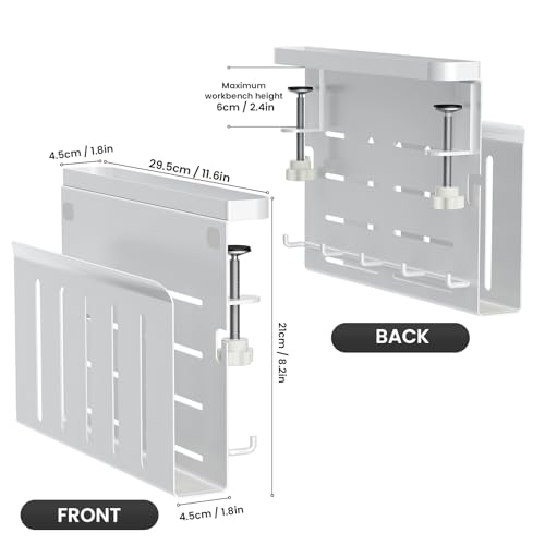 Image of Desk Side Storage - Organize Your Home Office Essentials with this Under Desk Laptop Mount and Hanging Desk Organizer (White)