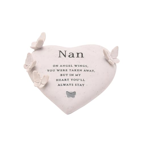Thoughts of You Graveside Butterfly Heart – Nan | Minnesplakett med sentimental vers & fjärilsmotiv | Gravprydnad i harts eller minnesgåva till mamma