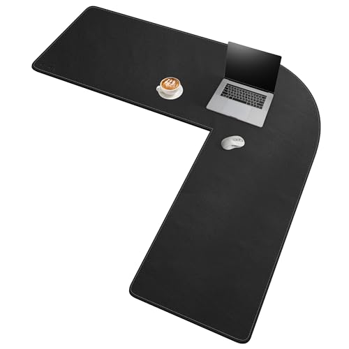 Image of Chihein L-Shaped Desk Pad, Dual Sided Corner Desk Mat (57.1 inch+ 57.1 inch) x 19.7 inch, Computer Office Mouse pad Writing Table Pad for Home Office - Black