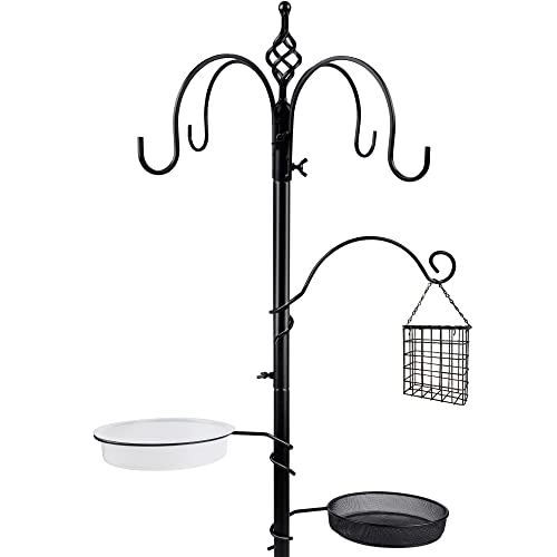 yosager Premium Bird Feeding Station Kit, 77" x 19" Bird Feeder Pole, Deluxe Multi Feeder Hanging Kit with Metal Suet and Bird Bath for Wild Birds Watching, Birdfeeder and Planter Hanger