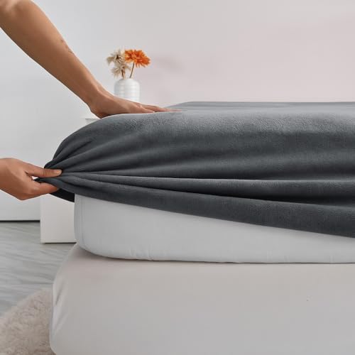 Image of VAS COLLECTIONS Luxury Warm Winter Elastic Fitted Bedsheet with 2 Pillow Covers - Ultra Soft Flannel Velvet Touch, Cozy & Wrinklefree lintfree Size - 78x72+10 Inches (Dark Grey)
