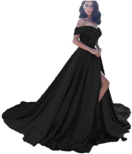 Dressesonline Women's Off The Shoulder A Line Split Prom Evening Dresses Long Formal Gown US2 Black