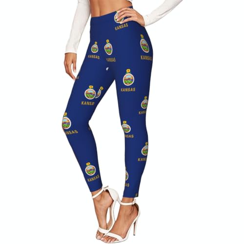 Leggings de compresión suaves de mujer mallas deportivas bandera Kansas