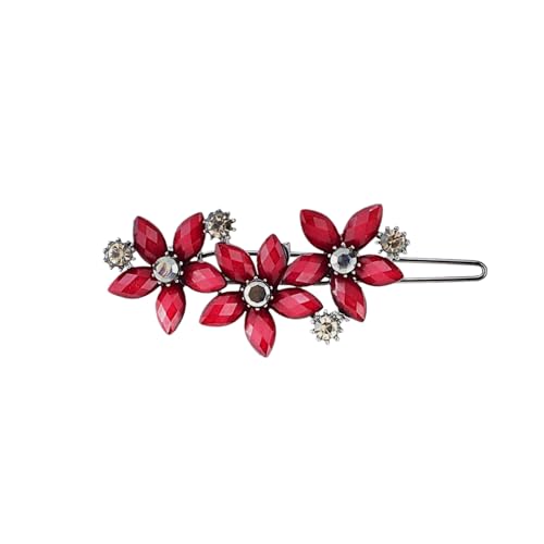 Pinza para cabello con flores y cristales rojos miniatura 1