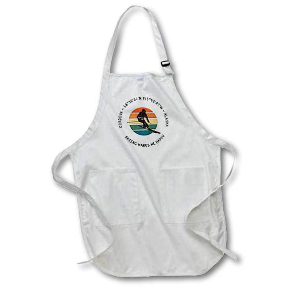 BLACK Full Length Apron with Pockets 22w x 30l - Cordova, Alaska. Man skier on white. Alpine skiing, America gift Alexis Design - American Skiing Places