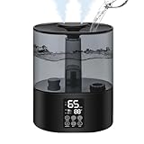 5L Smart Humidifier for Bedroom Large Room, Ultrasonic Cool Mist Humidifier, Top Fill Desk Humidifiers Essential Oil Diffuser, Quiet Humidifiers With Adjustable Mist,360°Nozzle, Auto Off-Black grey