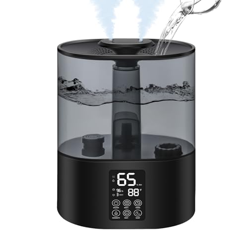 5.2L Humidifiers for Bedroom and Plants, Ultrasonic Cool Mist Humidifiers for Baby home Mist Top Fill Desk Humidifiers Essential Oil Diffuser, Quiet Humidifiers with Adjustable Mist,360Â°Nozzle-Black